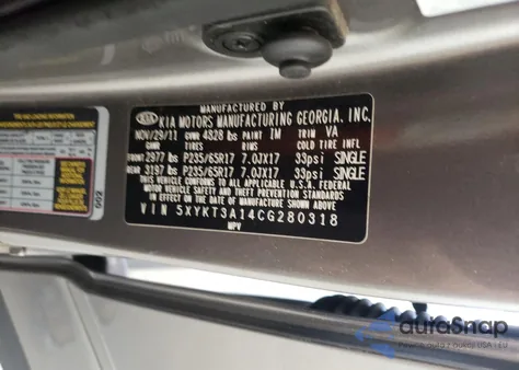 2012 Kia Sorento Base z USA, uszkodzony, nr VIN 5XYKT3A14CG280318